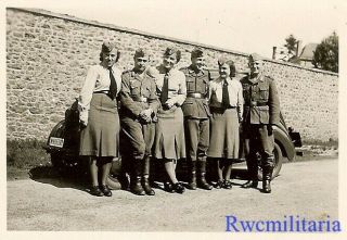 Rare: Female Wehrmacht Helferin Blitzmädel Girls W/ Troops By Staff Car