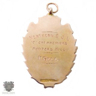 Australian antique solid 9k gold premier football medal Sydney 1922 Hunters Hill 2