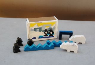 Juri West Germany Wood Animal Matchbox Block Toy Polar Bear Penguin Set Vintage