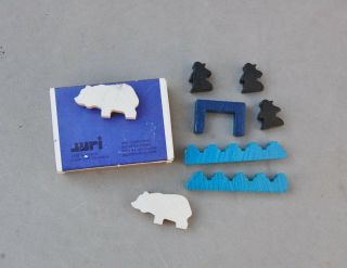 Juri West Germany Wood Animal Matchbox Block Toy Polar Bear Penguin Set Vintage 3