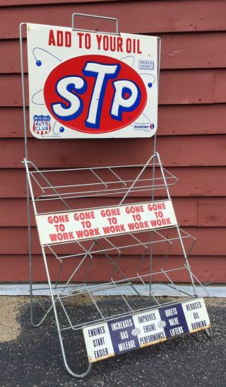 Vintage ‘stp’ Motor Oil Gas Service Station Oil Can Display Stand Rack Sign