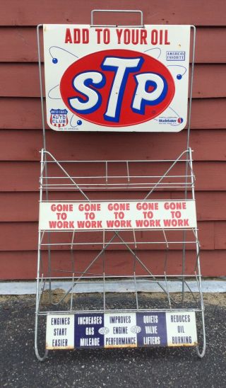 Vintage ‘STP’ Motor Oil Gas Service Station Oil Can Display Stand Rack Sign 2