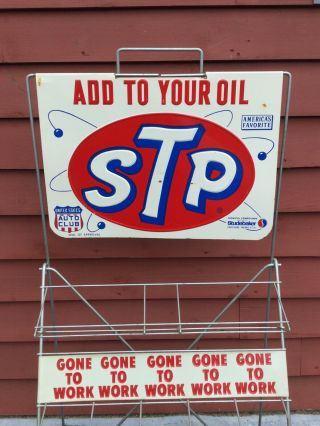 Vintage ‘STP’ Motor Oil Gas Service Station Oil Can Display Stand Rack Sign 5