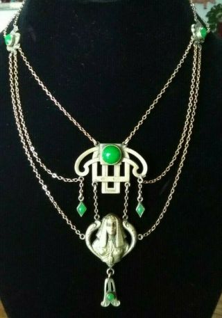 Antique Art Nouveau Style F&b Foster & Bailey Festoon Egyption Pendant Necklace