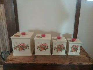 Rare Vintage Strawberry Shortcake Wood Canister Set Of 4