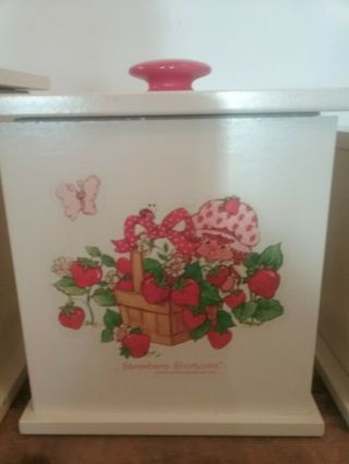 RARE Vintage Strawberry Shortcake Wood Canister Set Of 4 3