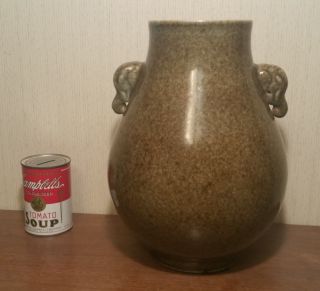 Hu Antique Chinese Pottery Vase Vtg Art Elephant Handles Porcelain Urn Pot Jar