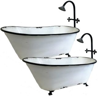 Clawfoot Bath Tubs,  Enamel.  Antique Rustic Vintage Style,  Garden Planter,  Set Of 2