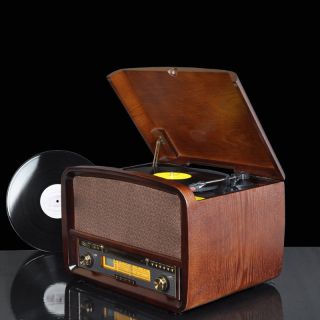 Vintage Phono Stereo Turntable Lp Vinyl Record Player Cd / U - Disk / Am/fm Radio