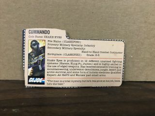 Vintage 1982 Straight Arm GI Joe Commando Snake Eyes Figure File Card Weapons 8