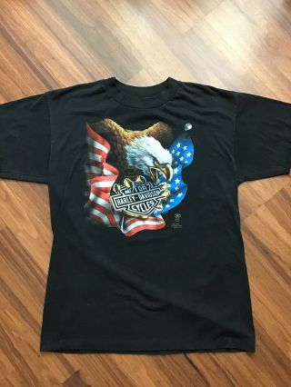 Vintage 1987 Harley Davidson 3d Emblem Eagle American Flag Shirt L Large 50/50