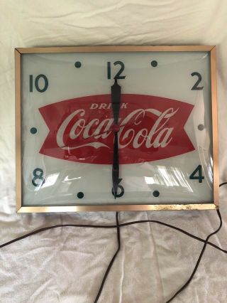 Vintage Swihart 1960s Coca Cola Fishtail Soda 15 " Lighted Clock “beautiful Cond "