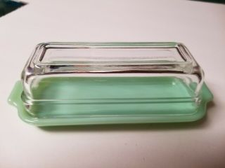 Vtg Fire King Jadeite 1/4 Lb.  7 " Butter Dish W/ Crystal Lid Rare Collectable