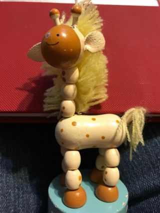 Wooden Giraffe With Mane Push Up Button Puppet Movable Jointed Game Toy