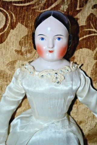 Large Pretty Antique Black Hair Pink Wagon China Head Doll Doll 19 " Tall