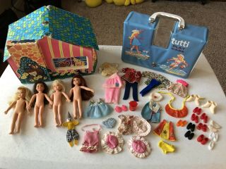 Mattel (2) Tutti & (2) Chris Dolls With Clothes,  Shoes,  Case,  Summer House