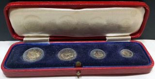 Antique Edwardian 1906 Silver Set Maundy Money With Red Leather Case
