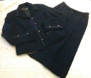 Vintage Chanel Navy Blue Wool Suit.