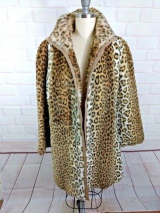 London Leathers By Lilli Anne Leopard Faux Fur Coat Vtg.  60 