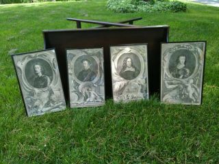 Four 4 Antique 18th Century Portrait Engravings 1735 - 1740 Framed Gentry English