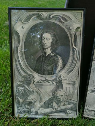 four 4 antique 18th century portrait engravings 1735 - 1740 framed gentry english 2