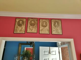 four 4 antique 18th century portrait engravings 1735 - 1740 framed gentry english 7