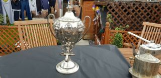 An Antique 1800.  S Silver Plated Tea Urn With Respoused/engraved Patterns.  Rare.