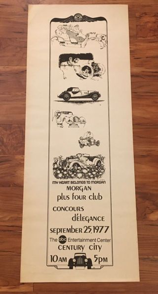 Vintage 1977 Morgan Plus Four Club At The Abc Entertainment Center Poster Rare