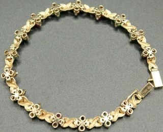 Vintage 14 K Solid Heavy Gold Link Precious Multi Gem Tennis Bracelet 8 