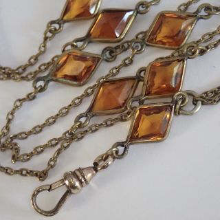 Antique Victorian Edwardian Gold Filled Bezel Set Citrine Paste Chain Necklace