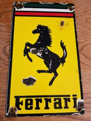 Ferrari Porcelain Dealer Sign Oil Gas Vintage Sports Car Black Stallion Horse