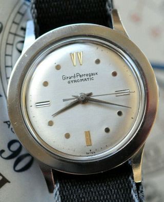 Vintage Girard Perregaux Stainless Steel Watch Silver Dial Runs & Looks