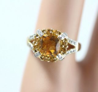 Vintage 14k Gold Ring W/diamonds,  Citrines.  Art Deco Revival
