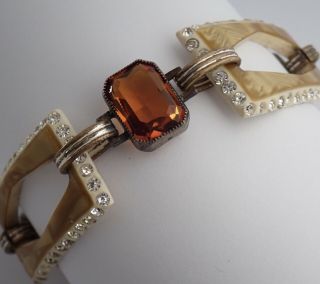 Vintage Art Deco Celluloid Rhinestone Citrine Paste Bracelet