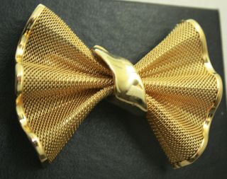 Vintage Signed Givenchy Paris York Gold Tone Bow Tie Pin Brooch