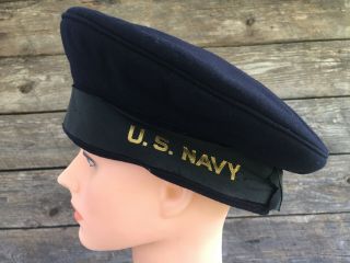 Vintage Us Navy Wwii Usn Wool Sailors Cracker Jack Flat Cap Hat Blue