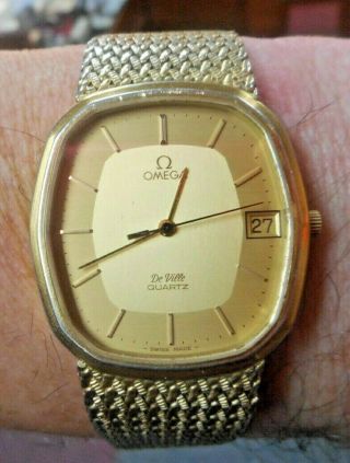 1970`s Vintage Gents Omega De Ville Gold Plated Quartz Wrist Watch,  N/r