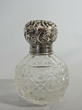 Antique Art Nouveau 1908 Sterling Silver Cut Glass Crystal Perfume Scent Bottle