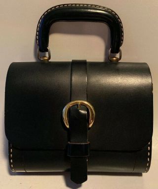 Vtg 1960s Thom Hird Ladybug Black Leather Box Purse Handbag