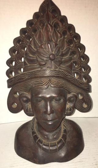 Vintage Ebony Wood Hand Carved Tribal Shaman Bust African Sculpture