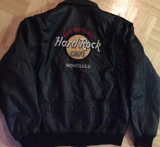 Hard Rock Cafe Honolulu Black Leather Jacket Xl Vintage