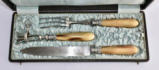Boxed Antique 3 Piece French Horn Handled Carving Set TD PARIS - Manche a Gigot 2