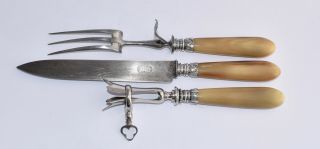 Boxed Antique 3 Piece French Horn Handled Carving Set TD PARIS - Manche a Gigot 4