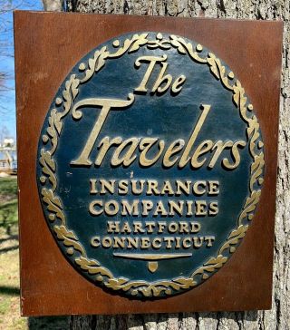 C 1950s Mcm Travelers Insurance Hartford Connecticut Agency Plaque Modern Vtg