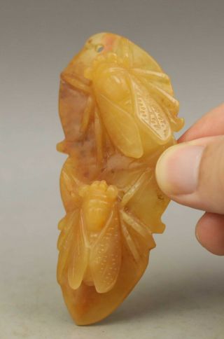 Chinese Old Natural Yellow Jade Hand - Carved Double Cacada Pendant 3.  1 Inch