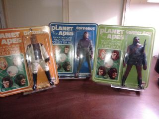 Set Of 3 Mego Vintage Planet Of The Apes Action Figures Rare On Card