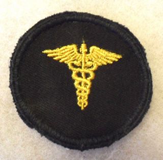 Wwii Medical Officer Cap Patch Gold On Black Twill No Glow Cotton Gauze Back