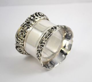8091 - Ornate Open Work - Solid British Sterling Round Napkin Ring - No Mono