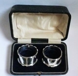 Boxed English Art Deco Period Sterling Silver Napkin Rings