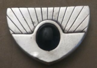 VINTAGE HANDCRAFTED STERLING SILVER & ONYX THREE PIECE BELT BUCKLE 3